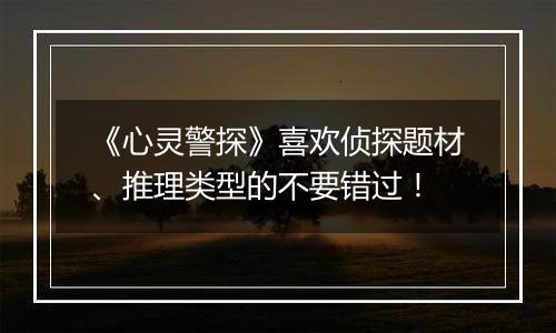 《心灵警探》喜欢侦探题材、推理类型的不要错过！