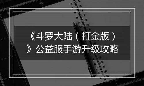《斗罗大陆（打金版）》公益服手游升级攻略