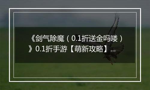 《剑气除魔（0.1折送金吗喽）》0.1折手游【萌新攻略】伙伴养成
