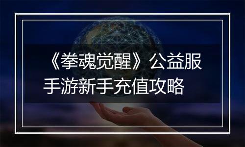 《拳魂觉醒》公益服手游新手充值攻略