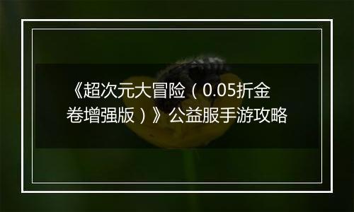 《超次元大冒险（0.05折金卷增强版）》公益服手游攻略