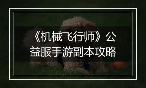 《机械飞行师》公益服手游副本攻略