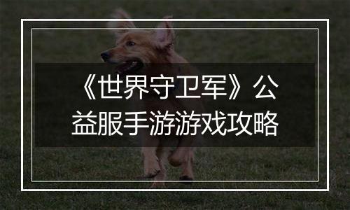 《世界守卫军》公益服手游游戏攻略