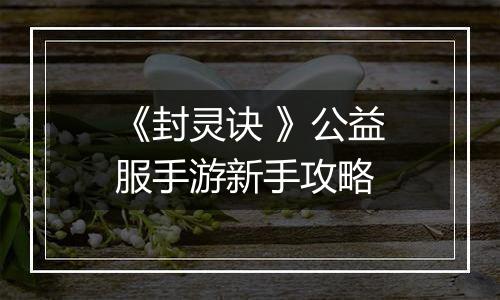 《封灵诀 》公益服手游新手攻略
