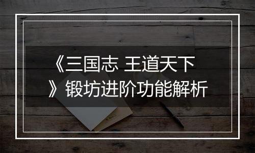 《三国志 王道天下》锻坊进阶功能解析