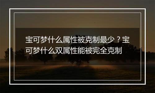 宝可梦什么属性被克制最少？宝可梦什么双属性能被完全克制