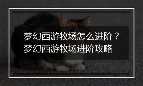 梦幻西游牧场怎么进阶？梦幻西游牧场进阶攻略