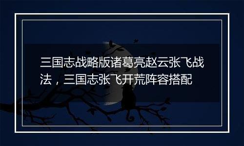 三国志战略版诸葛亮赵云张飞战法，三国志张飞开荒阵容搭配