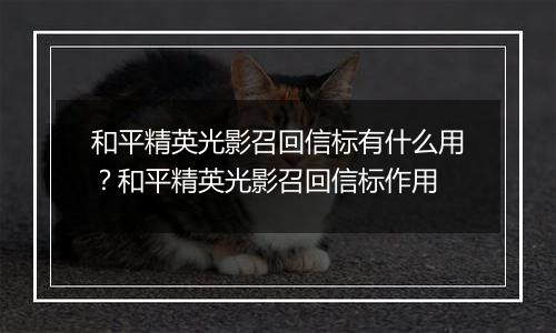 和平精英光影召回信标有什么用？和平精英光影召回信标作用