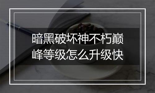 暗黑破坏神不朽巅峰等级怎么升级快