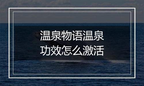 温泉物语温泉功效怎么激活