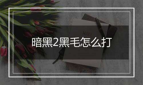 暗黑2黑毛怎么打