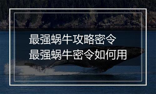 最强蜗牛攻略密令 最强蜗牛密令如何用
