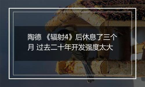 陶德 《辐射4》后休息了三个月 过去二十年开发强度太大