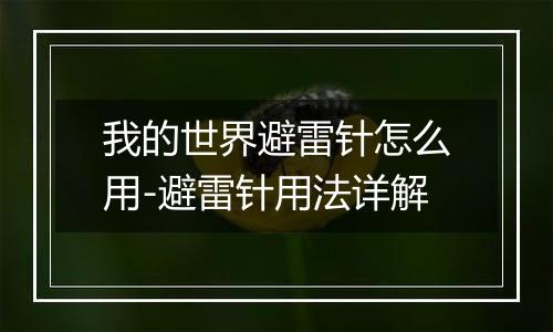 我的世界避雷针怎么用-避雷针用法详解